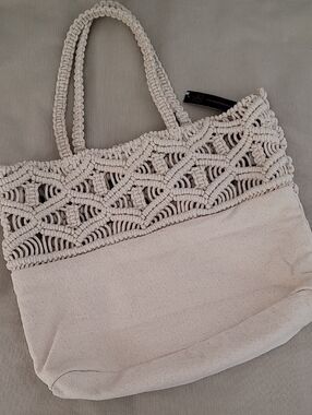 No Boundaries Natural Macramé Tote Bag